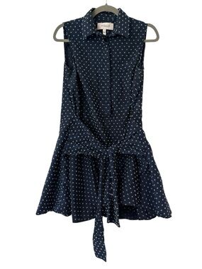 Derek Lam 10 Crosby Sleeveless Ie-Waist Shirt Dress in Navy Polka Dot Size 4